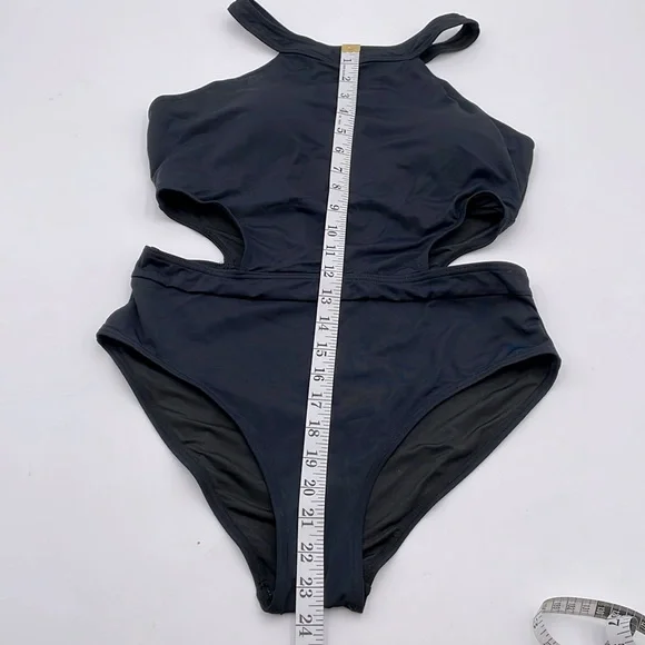 Holipick Black One-Piece Monokini‎ Swimsuit High Neck Cutout Snap/Hook Closure - Picture 12 of 17